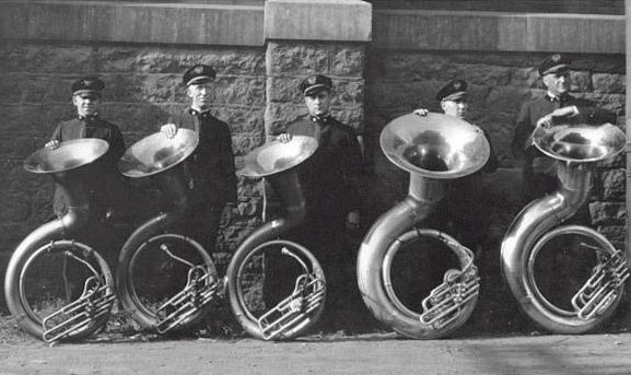 Picture five man sousaphone section Sousa Band